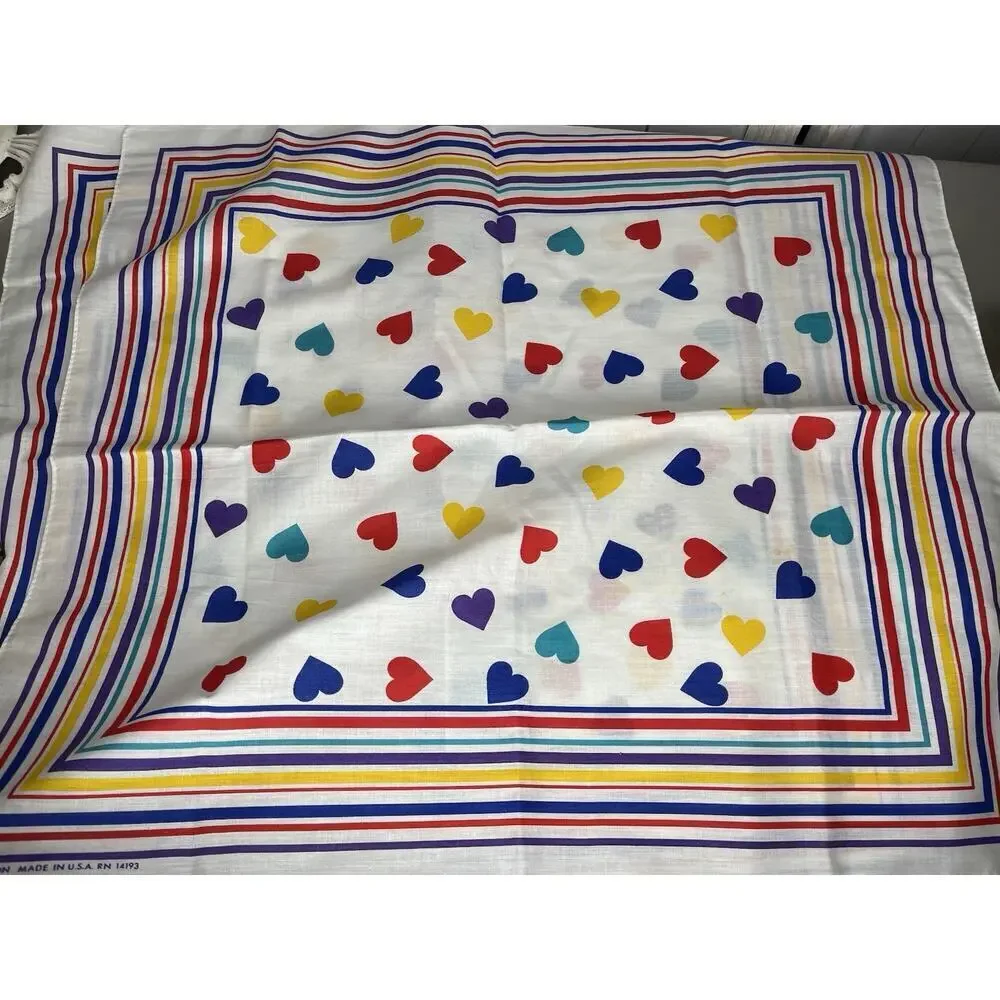 Vintage 14193 Bright Hearts Stripes Multicolor Scarf Bandana USA Made Set Of 2